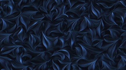 Dark Blue Seamless Pattern Featuring Intricate Leaf Designs, Evoking A Sense Of Nature's Elegance In An Abstract Setting