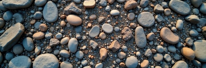 Rocky pebble surface with small stones and soil erosion, pebble, texture