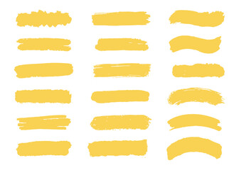 Set of yellow highlight ink swipe , fast stroke, sweep away for title badge, intro and more, grunge dirty brush stroke, texture brush set