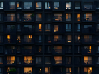 Apartment building night lights city