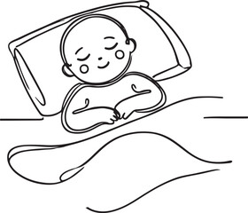 Heartwarming Line Art of a Baby Sleeping in Bed