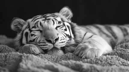 Obraz premium White Tiger Cub Sleeping Peacefully On Soft Blanket