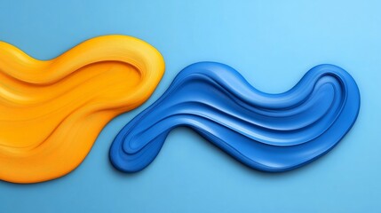 Abstract Flowing Paint: A vibrant abstract composition featuring bold strokes of blue and yellow paint, flowing and swirling against a minimalist backdrop.