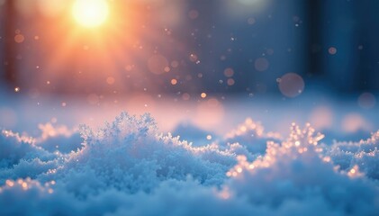 Obraz premium Sparkling ice crystals suspended in mid-air amidst winter fog, crystals, sparkling droplets,