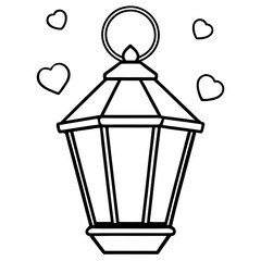 Romantic Lantern and Hearts Outline