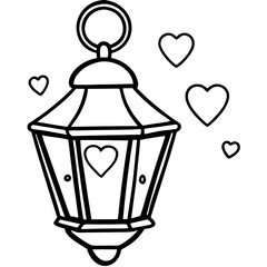 Romantic Lantern and Hearts Outline