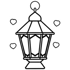 Romantic Lantern and Hearts Outline