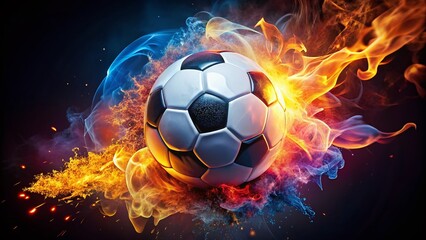 Fototapeta premium Flaming Football Emblem: Fiery Sports Design Stock Photo