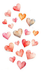 Obraz premium Set of 12 hand-painted watercolor hearts on canvas, handmade decor, artistic prints, wall decoration, romantic decor, unique gifts