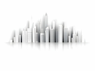 Fototapeta premium Cityscape skyline, urban architecture, white background, reflection, design