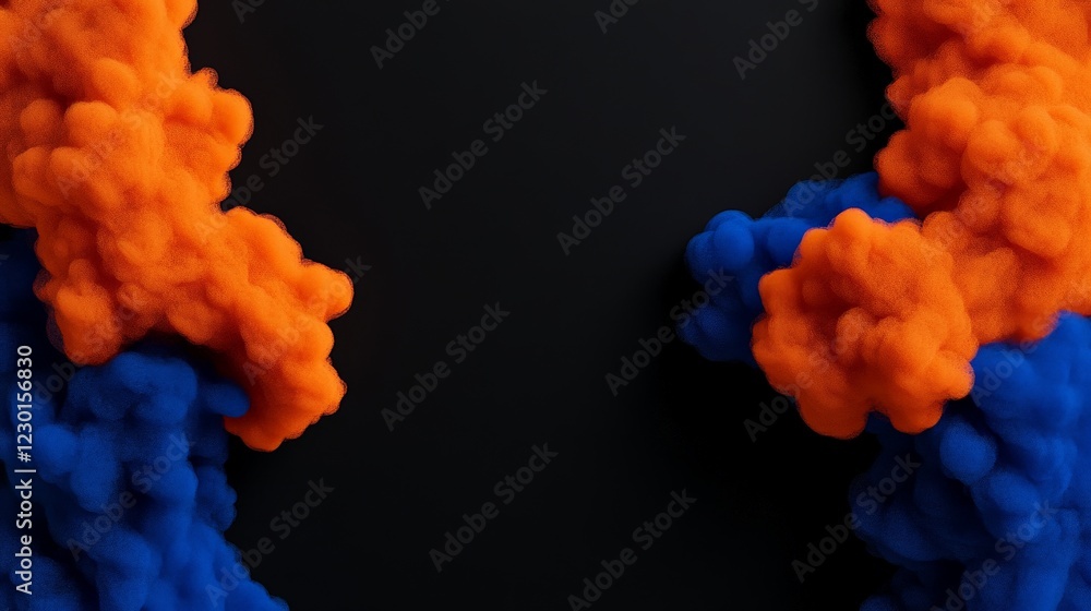 Poster abstract ink swirls: vibrant orange and blue ink swirls create a dynamic and artistic composition ag