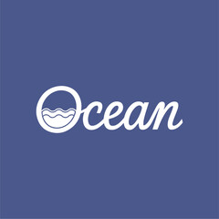 Ocean Written Text Typography Vector Illustration Template with Relaxing Background Wallpaper for Seaside, Marine Life, and Coastal Vibes Design.