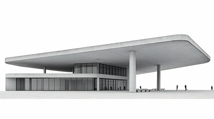 Modern concrete building, plaza, people. Architecture design