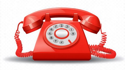 Red rotary phone. On white for retro or vintage use