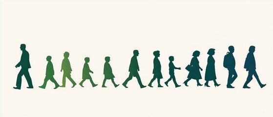 Dice game, human life cycle evolution from baby to old person in silhouette vector illustration with green and black color palette on white background, 