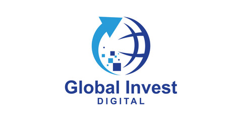 earth and arrow design logo,symbol for global investment,growth,finance,icon,idea,creative.