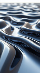 Shiny black liquid metal with smooth waves and reflective surface