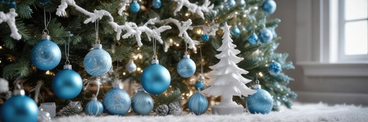Icy Blue and White Christmas Tree Decorations , frosty, decorations, icy blue