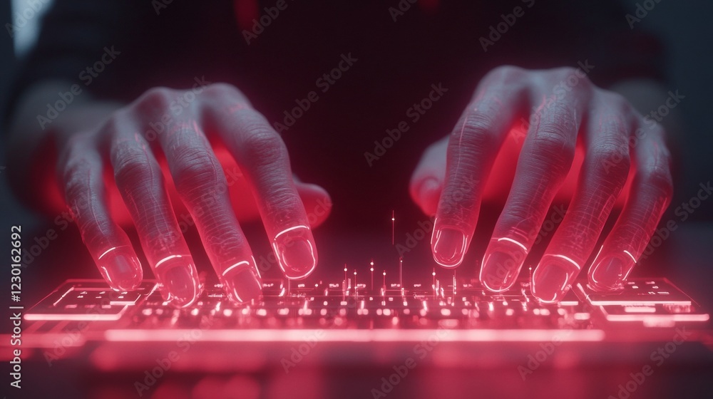 Poster immersive cyber-athletic gaming hands on rgb mechanical keyboard - high-performance esports setup fo