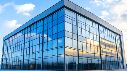 Modern glass building, blue sky, clouds. Business use (1)