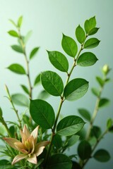 Obraz premium Fresh green Salal branch in a floral arrangement with other plants, greenery, plants, botanical