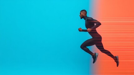 Obraz premium Neon Athletic Performance High-Tech Runner on Digital Track in Motion Capture Suit - Sports Technology and Fitness Analytics for Professional Training and Marketing Innovations
