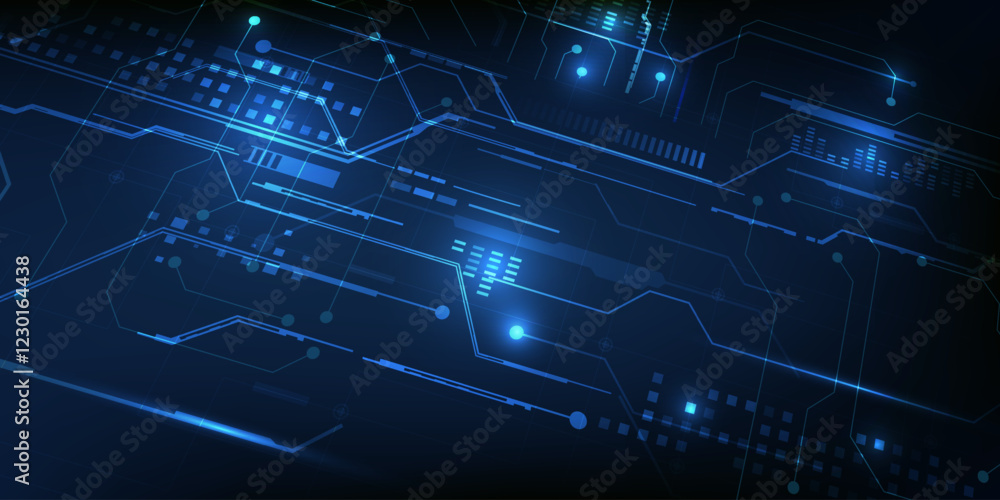 Poster abstract dark blue futuristic digital circuit grid line pattern for digital technology artwork backg