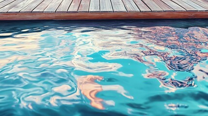 Obraz premium A serene reflection of a wooden wharf in the calm seawater of Port Lincoln, with soft ripples adding texture to the scene