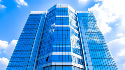 Obraz premium Modern glass building, blue sky, clouds, city