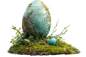 Isolated in white background no shadow on background, A planet celebrates Easter with a traditional hunt for eggs, but this year the eggs have been replaced with dangerous creatures.
