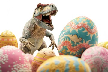 Isolated in white background no shadow on background, A planet celebrates Easter with a traditional hunt for eggs, but this year the eggs have been replaced with dangerous creatures.