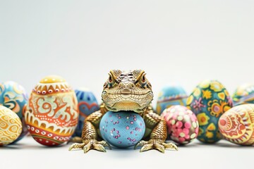 Isolated in white background no shadow on background, A planet celebrates Easter with a traditional hunt for eggs, but this year the eggs have been replaced with dangerous creatures.