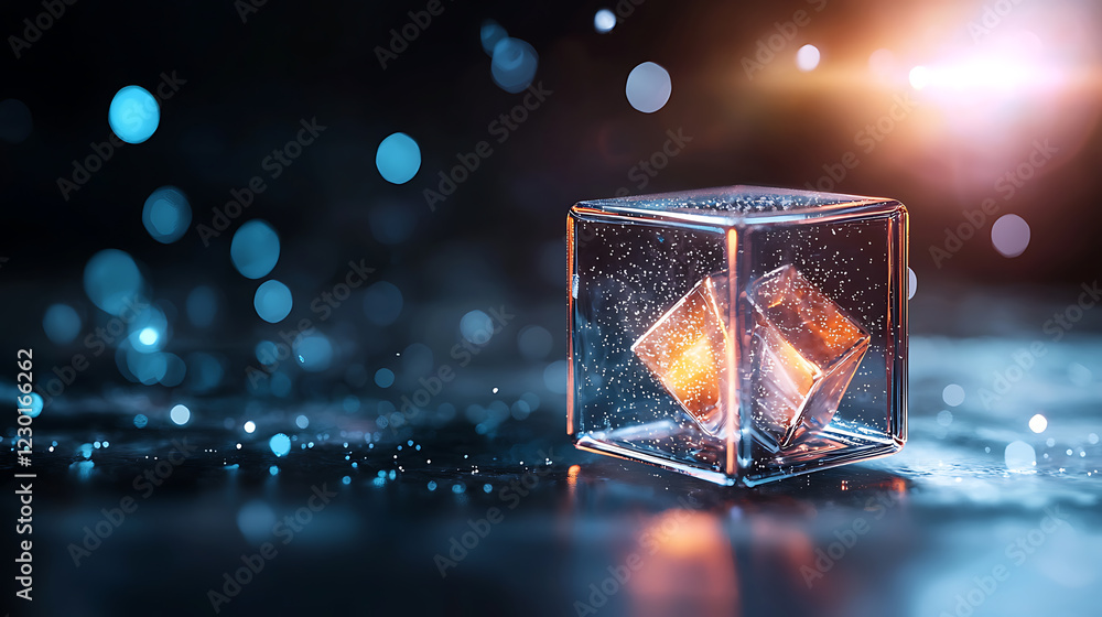 Poster dynamic abstract glowing cube symbolizing innovative business concepts dark environment digital art 
