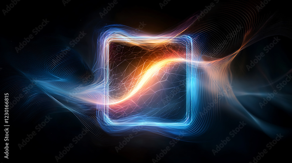 Poster dynamic abstract holographic grid representing business innovations digital space graphic design fut