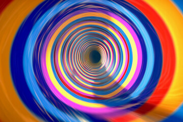 Vibrant swirling colors create a mesmerizing tunnel effect with intricate patterns and depth