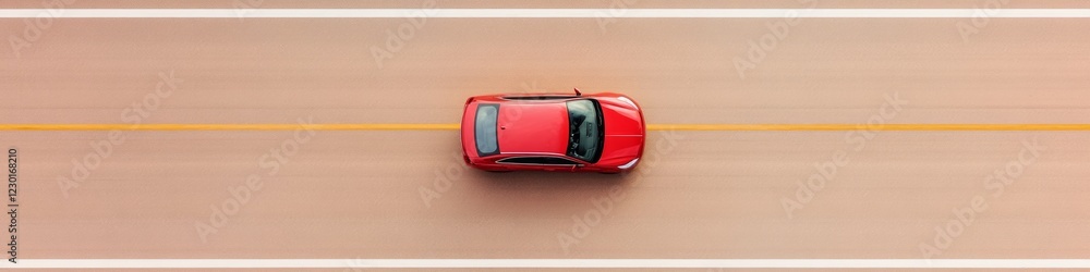 Poster minimalist aerial red car on open road streamlined design for automotive marketing and dynamic traff