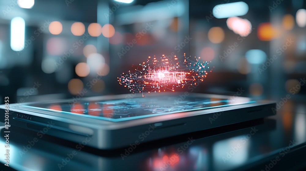 Aufkleber ai-enhanced workspace analyzing shifts in business ecosystem modern office digital content high-tech