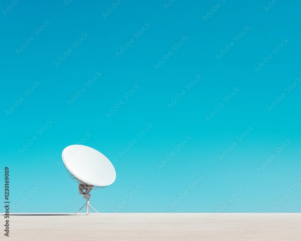 Poster Minimalist Sky Monitoring Modern Satellite Dish on Concrete Surface for Advanced Atmospheric Tracking - Innovative Meteorological Data Solutions and Educational Technology Applications