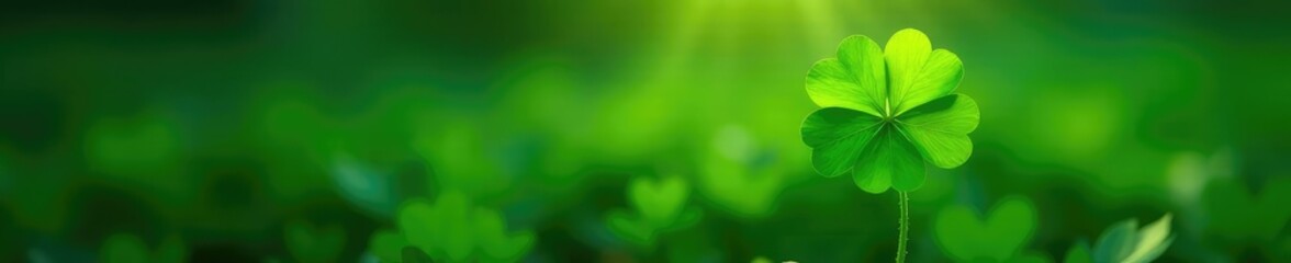 Naklejka premium Shiny green light illuminating a single clover bloom, nature, bloom, clover