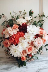 Heart-shaped arrangement of elegant blooming flowers in soft hues creates a romantic atmosphere for any occasion. Generative AI