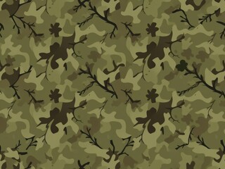 Fototapeta premium Muted Forest Camouflage Seamless Pattern, green and brown tones, woodland camouflage, military camouflage