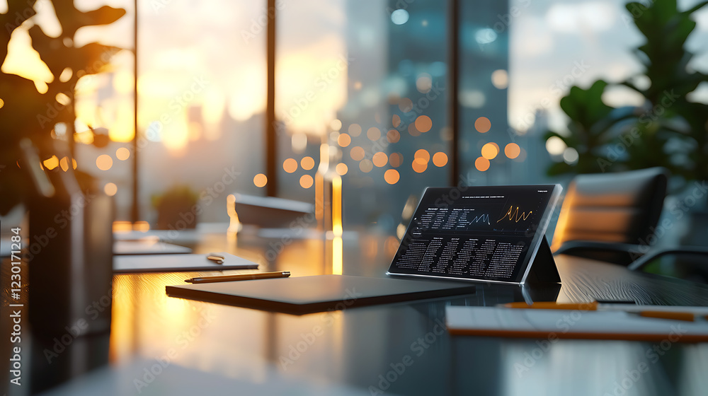 Aufkleber holographic business model matrix presentation modern office digital display urban environment dynam
