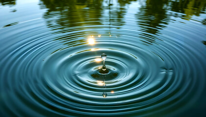 Reflet de la forêt et du soleil dans l'eau