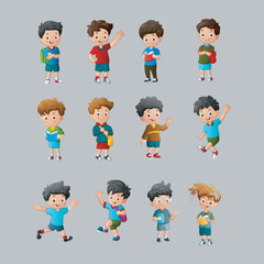 Collection of Playful Cartoon Boys in Various Poses and Activities