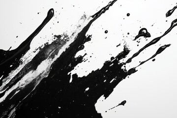 Abstract black ink splatter on white background.