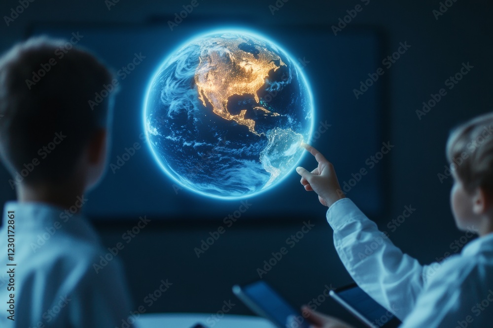 Leinwandbilder futuristic stem classroom interactive holographic globe and led illumination - teen tech learning wi