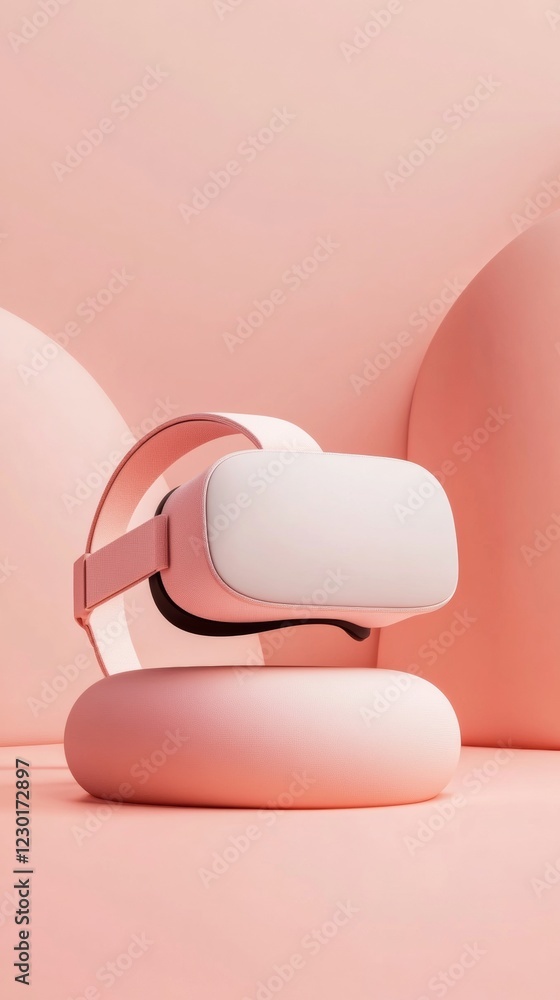 Poster Minimalist VR Headset Sleek Matte Design in Soft Coral Hues for Tech Innovators - Enhancing User Experience and Immersive Solutions in Digital Workspaces