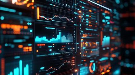 Screen with data charts for finance analysis use
