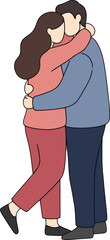 Minimalist illustration of a standing couple hugging each other, white background