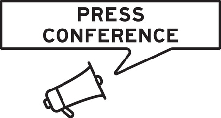 Megaphone icon with speech bubble in word press conference on white background